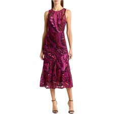 Sam Edelman Laurel Leaf Embroidered Midi Dress Magenta Pink Red Black - Size 8