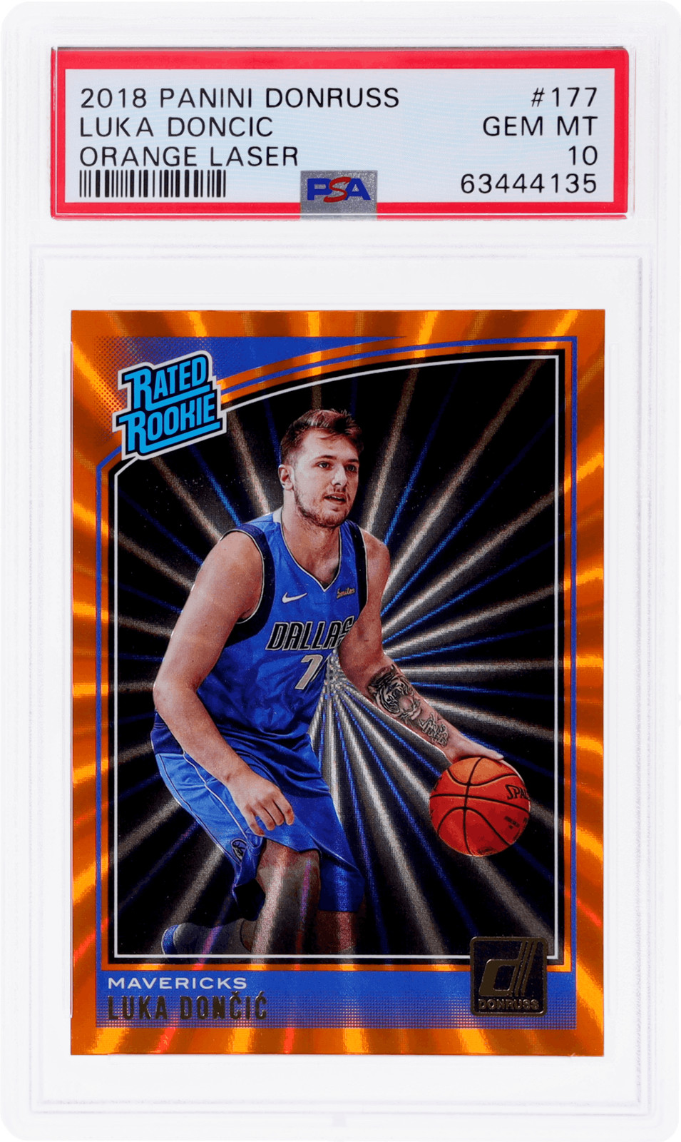 2018 Panini Donruss Luka Doncic Rated Rookie Orange Laser #177 PSA 10 Rookie RC