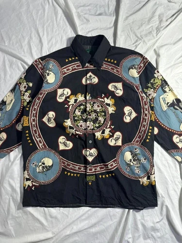 Vintage JPG Jean Paul Gaultier Pinup Girl Skull Graphic Shirt Black Men Size 48 image 2