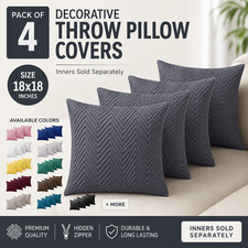 4 x Throw Pillow Covers and Inserts Cushion Covers Chevron Textured Case Set Lot
