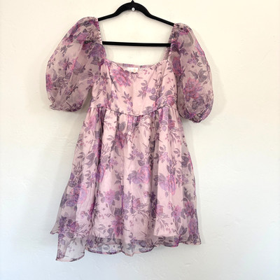 Francescas Audrey Parks Babydoll Dress Women Size Small Purple Floral New