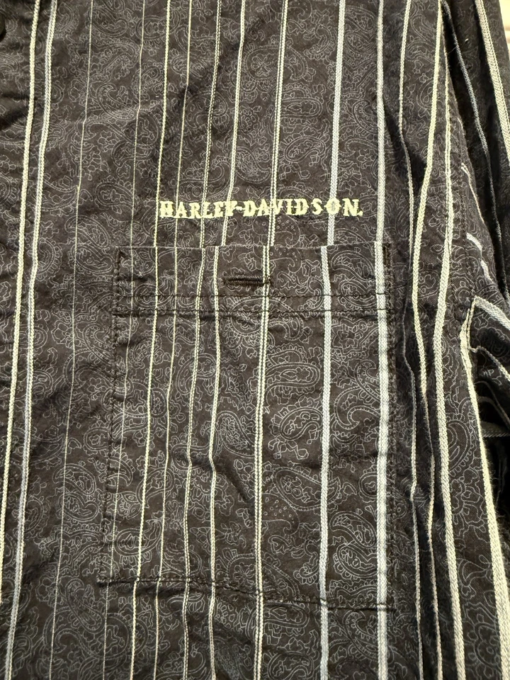 Harley Davidson Estampado Cachemira Monocromo Rayas Verticales Azul Marino Blanco Foto 2 de 4