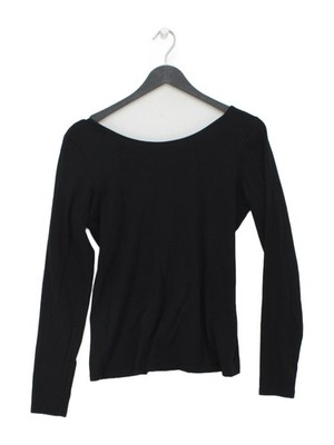 Arket Women's Top L Black Cotton with Elastane Long Sleeve V-Neck Basic