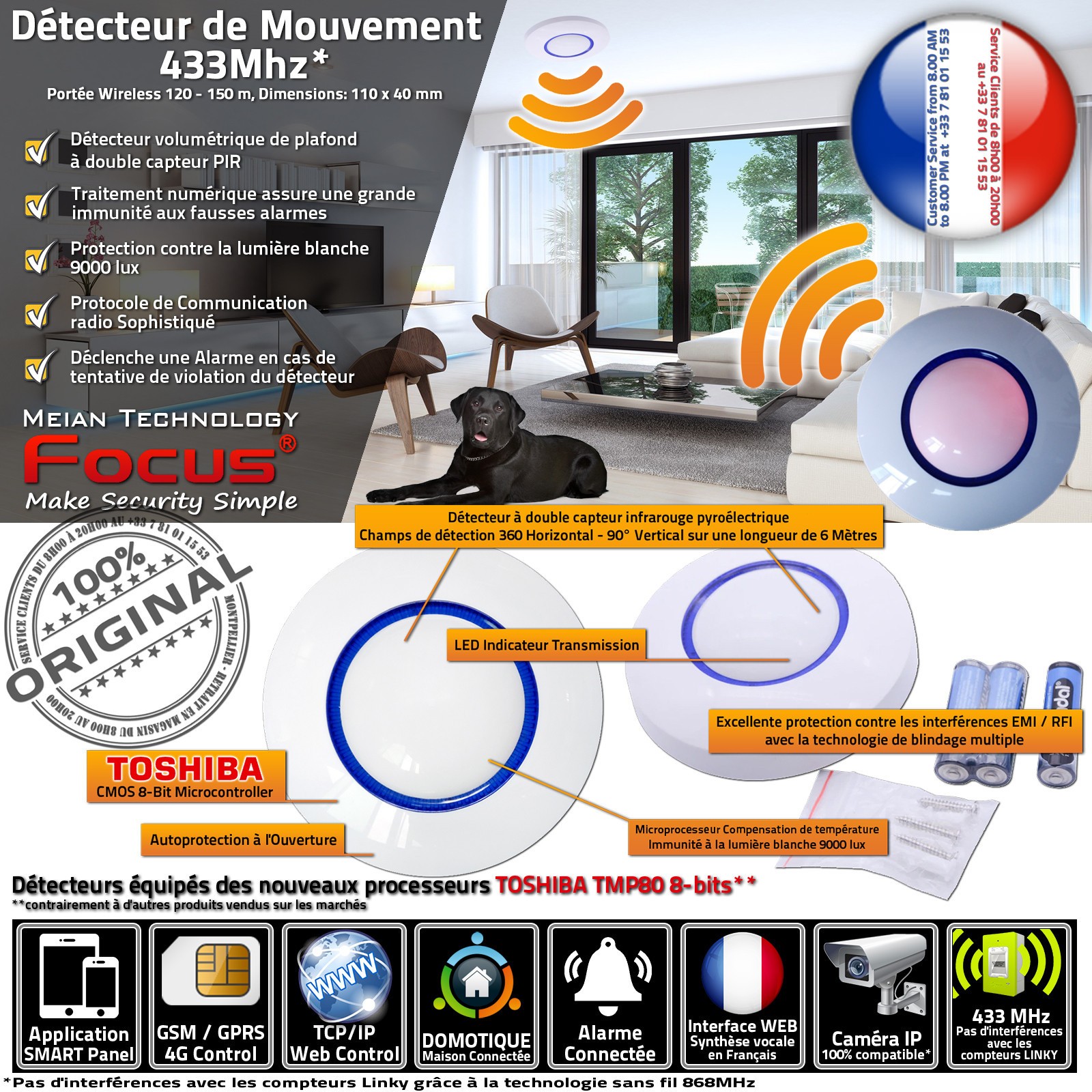 Centrale alarme 433MHz GSM avec capteur mouvement infrarouge sans fil