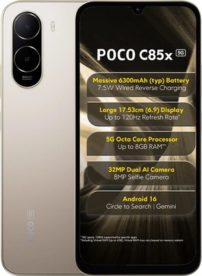 POCO C85x 5G (128 GB, 4 GB RAM, Gold) Unisoc T8300 6.9'' Global Version