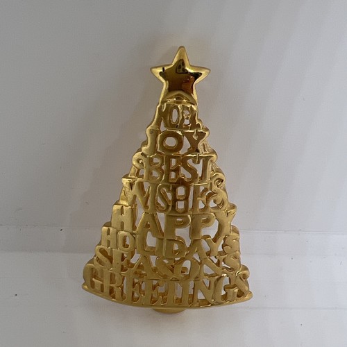 Signed Danecraft  Christmas Tree Happy Season's Greetings 2.25” Brooch Pin