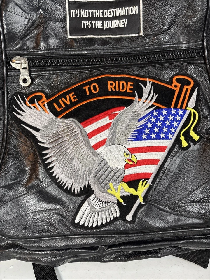 Harley Davidson LIVE TO RIDE Bolso Sillín Cuero Búfalo Mochila + Bolsa de Nylon Foto 2 de 4