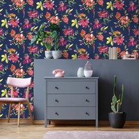 Holden Navy Melgrano Floral Tapete 90521 - Kupfer Metallic Akzente