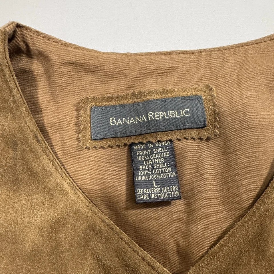Vintage 90s Banana Republic L Genuine Leather Vest Suede Western Cowboy Utility - Image 2 of 4