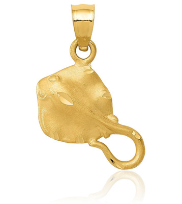 14K Solid Yellow Gold Medium Stingray Eagle Manta Ray Pendant Necklace 19mm 3/4