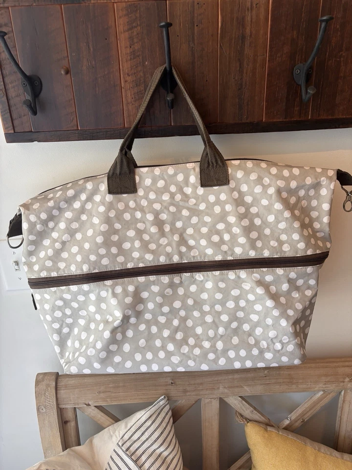 EUC Thirty-One 31 Expand-A-Tote Polka Dot Taupe Bag - Image 3 of 4