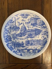 Ancienne assiette souvenir Homer Laughlin bleu et blanc Washington DC, 10,5"