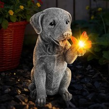 Solar Light Dog Statue Outdoor Garden Patio Yard Decor Animal Lawn Ornament