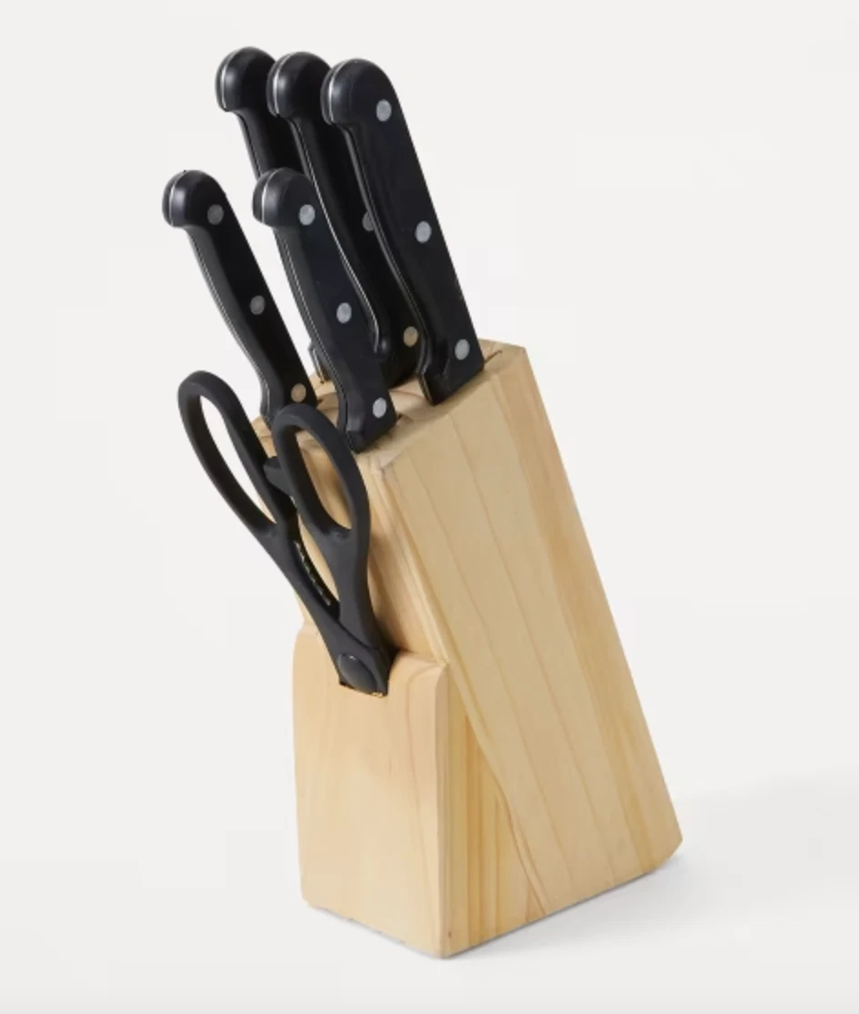 7 Piece Knife Block Set Wooden Block Chef Carving Bread Utility Paring Shears