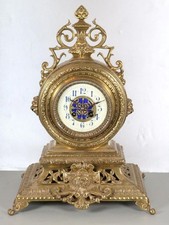 ANTIQUE FRENCH TABLE CLOCK - Japy Freres PIERCED BRASS CASE gong strike RESTORE