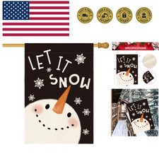 Let It Snow Snowman Snowflake House Flag 28 x 40 Inch Double Sided Outside, C...