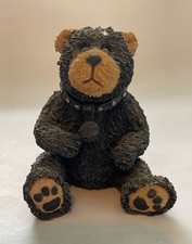 Boyds Bear and Friends Black Bear Resin Figure Seated Collar Bell 3" China