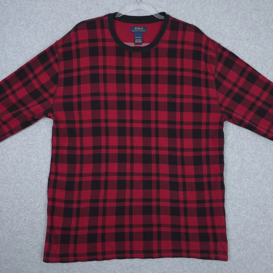 Polo Ralph Lauren Shirt Mens 2XL XXL Thermal Waffle Knit Plaid Long Sleeve Layer - Image 2 of 4