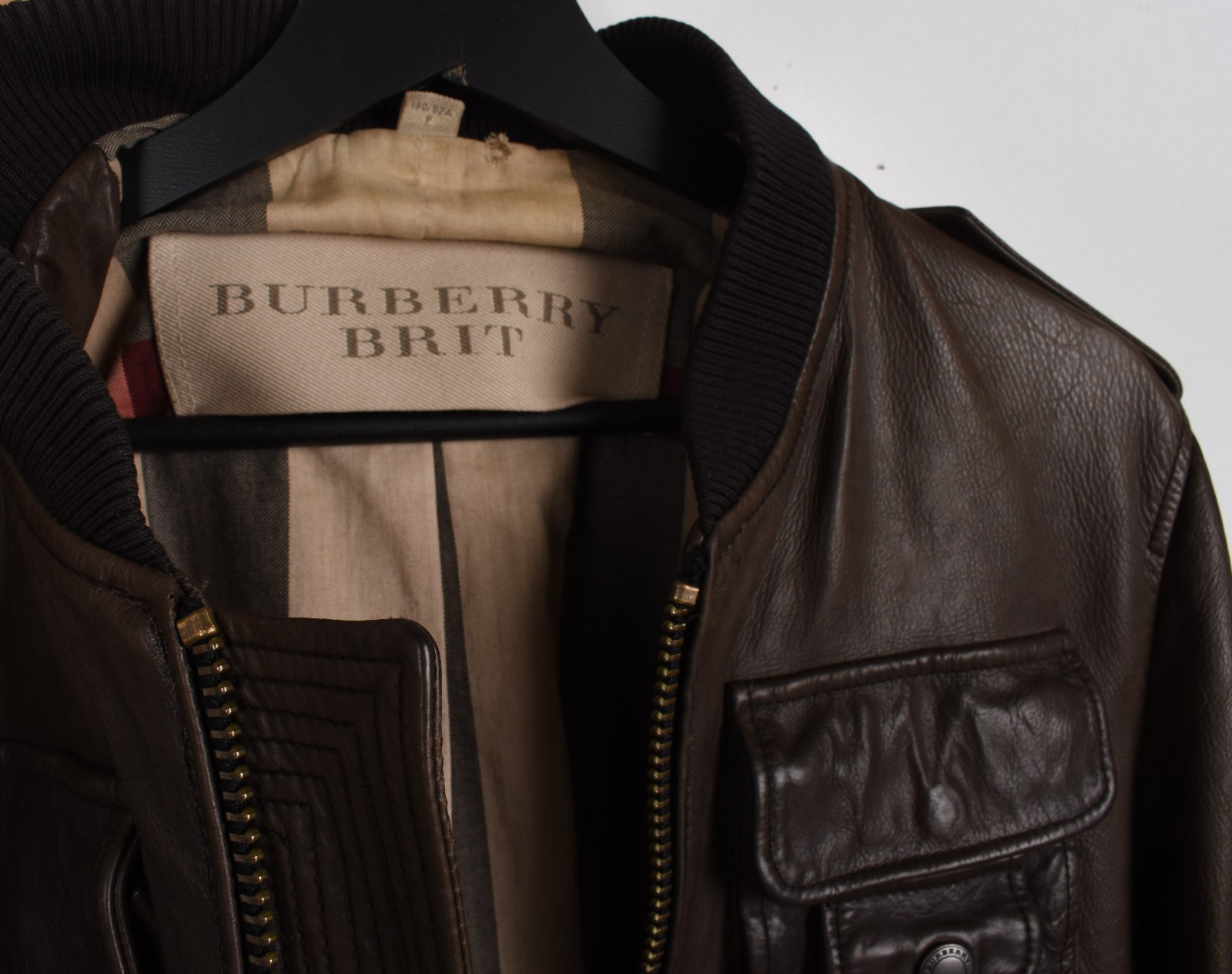 Vintage Burberry Brit Men's Leather Jacket, Multi Pocket, Medium image 7