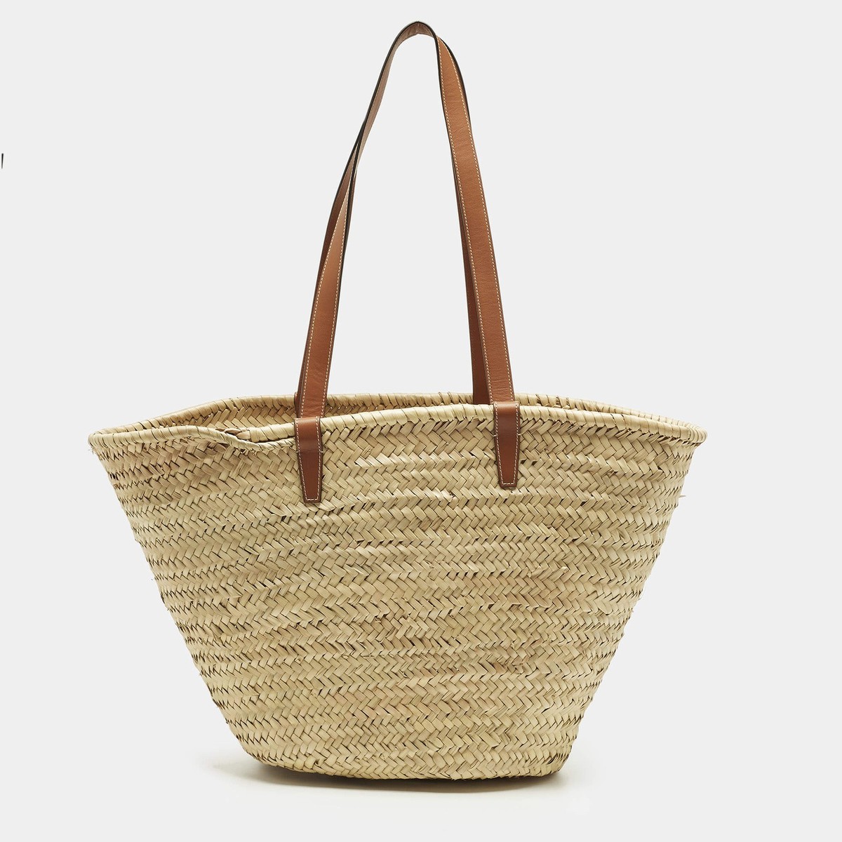 Celine Triomphe Beigebrown Raffia and Leather Basket Bag | eBay