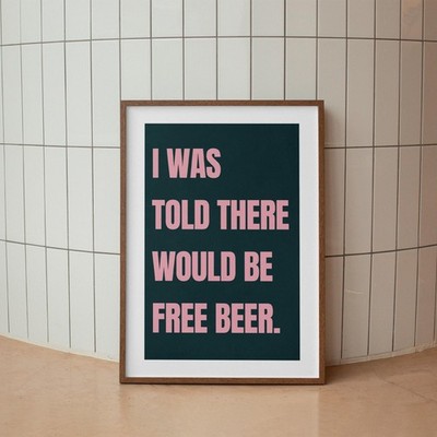 Freibier - Grün & Rosa Poster: Lustiges Bier Themenposter, Humorvolles Wandbild