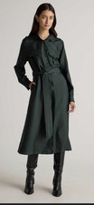 Quince Women's Silk Twill Utility Shirt Dress Forest Green, Sleeved, Size L