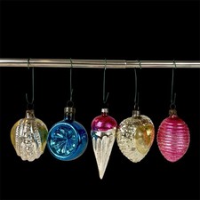 Feather Tree Antique Ornament Lot 5 VTG Christmas Mercury Indent Parachute Bumpy