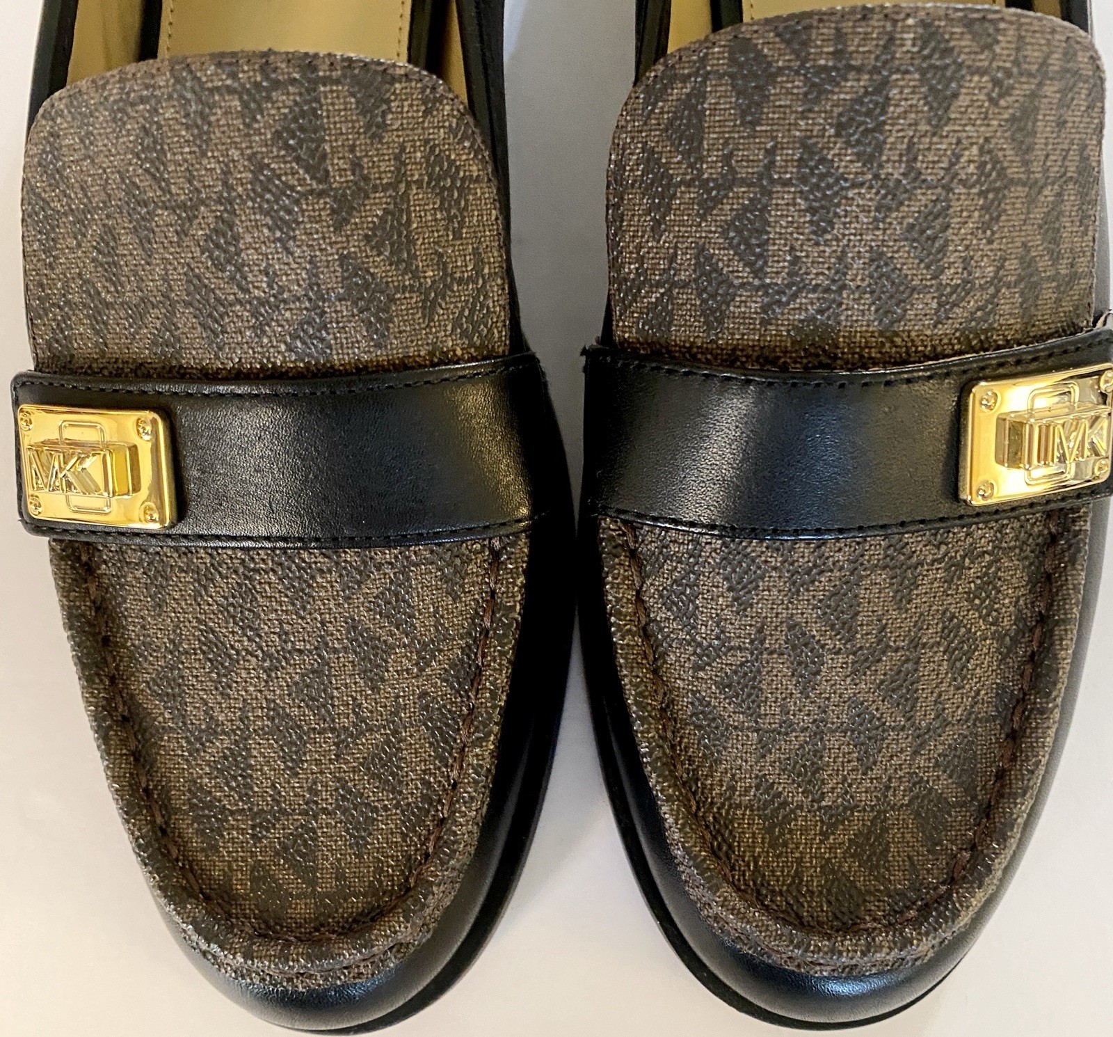Michael Kors MK Monogram Leather Slip-On Loafers, Brown/Black, 9.5M