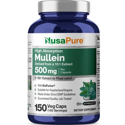 NusaPure Mullein Leaf Capsules, 500 mg, 150 Veg Capsules