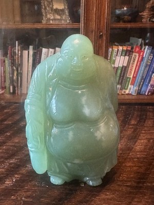 Hand Carved 2 1/2 Lbs. Green Jade Buddha Statue 5.5'' Tall
