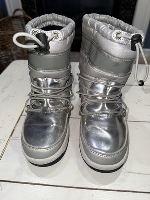 Youth Kids US 12 Moon Boots Metallic Silver Junior Park Winter Boots