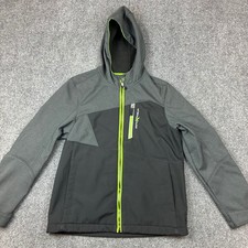 ZeroXposur Boys Softshell Jacket Gray Black Green Hooded Full Zip Size L 14/16