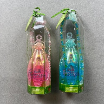 Mattel Barbie Fairytopia Necklaces Blue & Pink Mini Doll Faries Lot of 2 2004