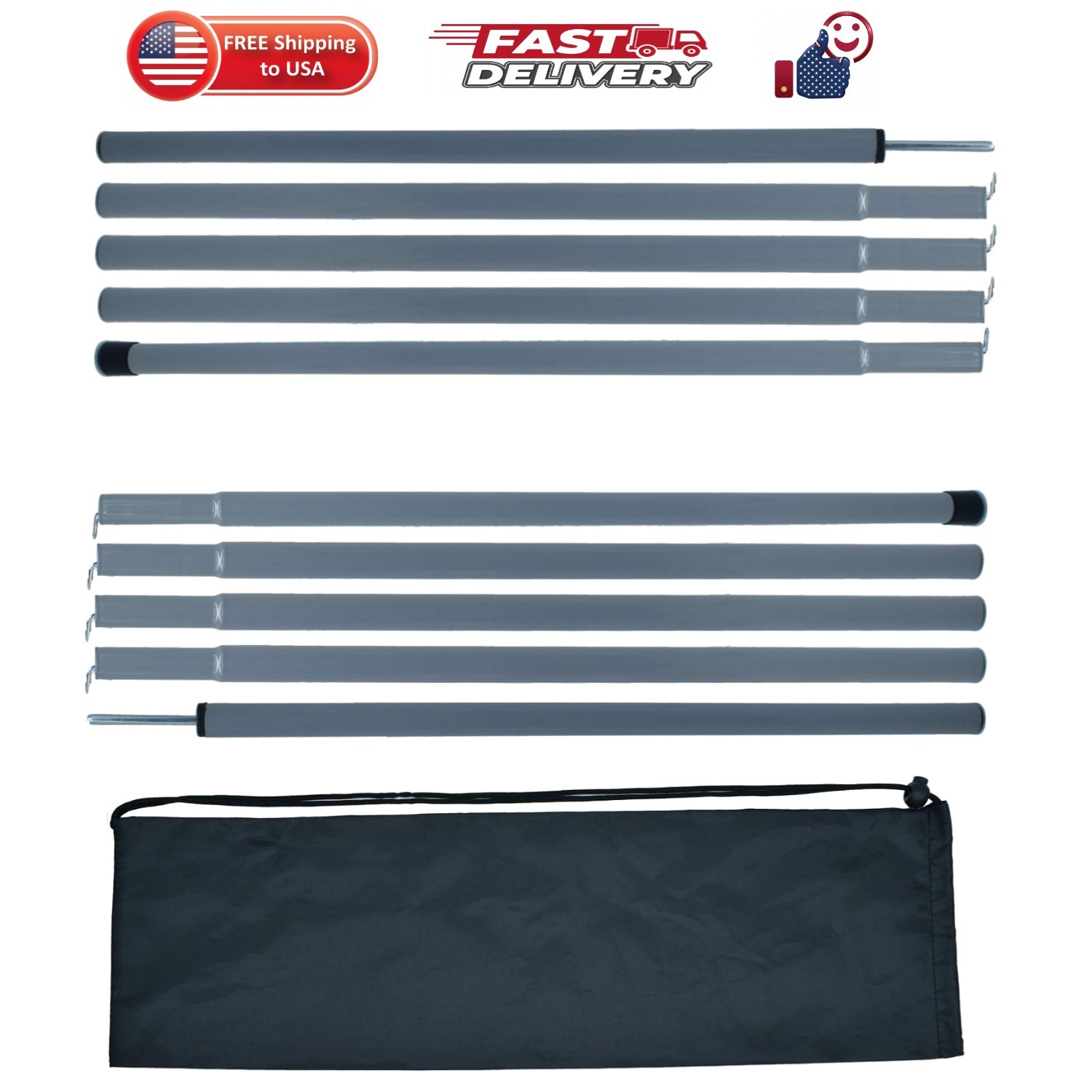 Adjustable Tent Poles Steel Rods for Tarp Canopy Camping Replacement ...