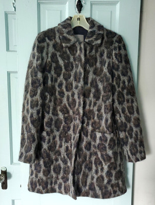 Zara Basic Outerwear Jacket Collared Buttons Pockets Gray Animal Print Lined S