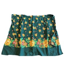 Vintage Womens Pleated Floral Apron Green/Yellow/Orange Cotton Denim One Size
