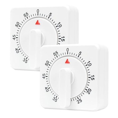  2 Pcs Kitchen Timer Manual : Mechanical, 60 Minute Visual White , White