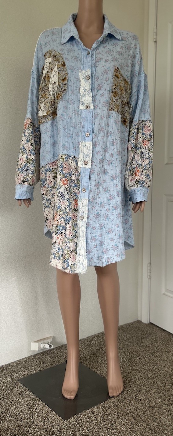 Pol Patchwork Oversized Embroidered Lace Button R… - image 1