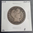 1909 US Silver Barber Half Dollar