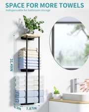 Towel Racks for Bathroom, 2 Tier Wall Towel Holder with Wood Shelf, Metal Wal...
