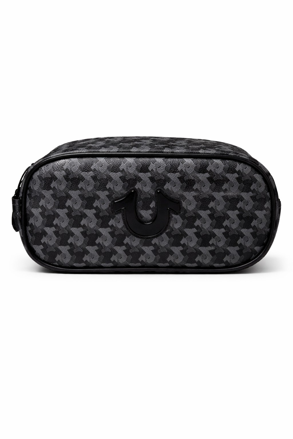 True Religion Monogram Toiletry Bag Black Logo Travel Case Zip Pouch