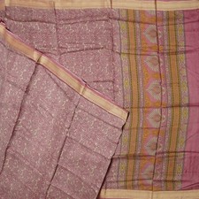 Namaste Vintage Pink Sarees 100 Pure Silk Printed Indian Sari 6YD Craft Fabric
