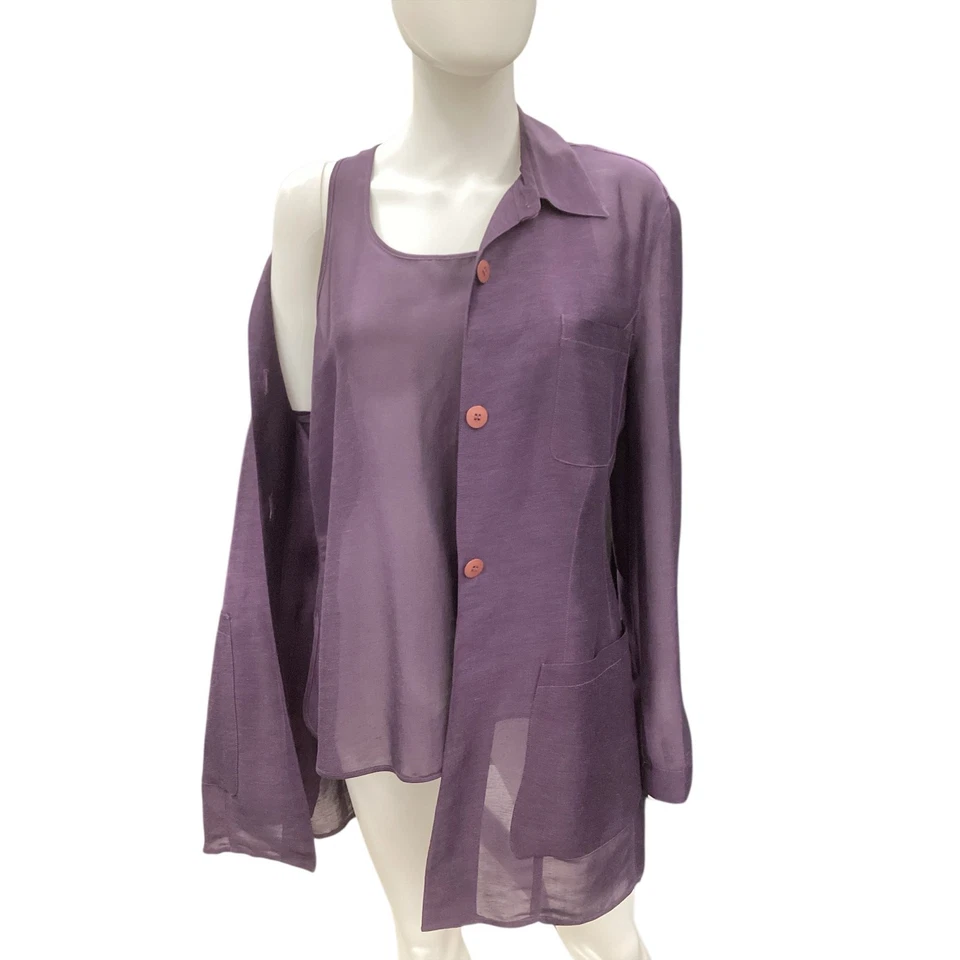 Conjunto de 2 piezas Emporio Armani para mujer talla 14 Top+Blazer lino mezcla rayón púrpura Foto 2 de 4