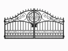 Arched Steel Driveway Garden Gate - 14 FT Dual Swing, Victorian Style
