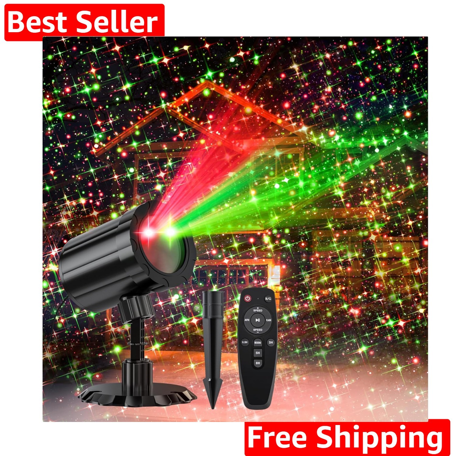 Christmas Projector Lights Outdoor, Dual-Color Starry Sky Outdoor Christmas P...