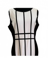 Calvin Klein Black and White Sleeveless Grid Midi Dress - Size: Large