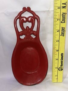 Heavy Vintage Cast Iron 8” Spoon Rest Farmhouse Country Kitchen Decor Red 4x8x2