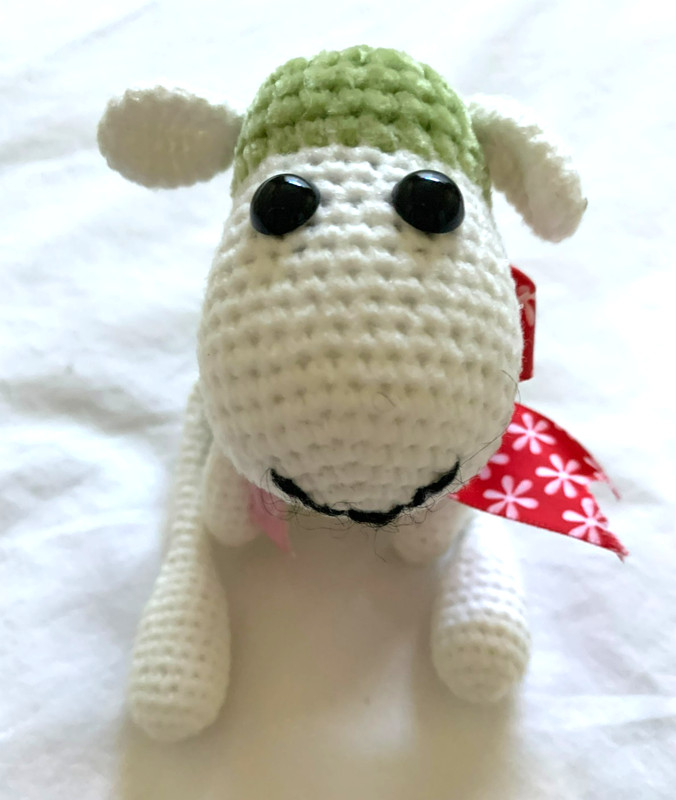 A Small Handmade Crochet Stuffed Sheep Gift Toy Amigurumi 4" sit height