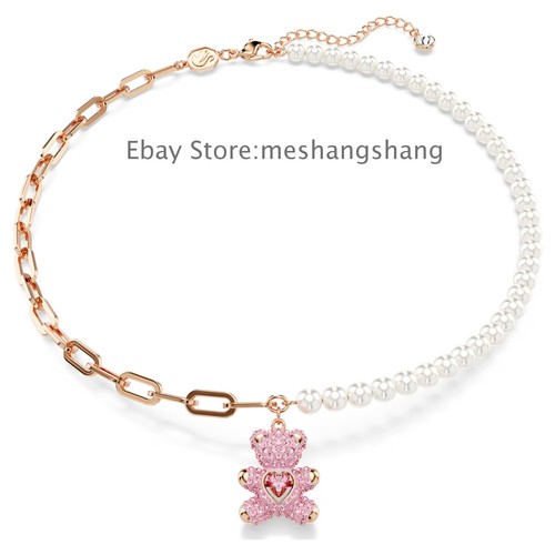 New Teddy pendant Crystal pearl, Bear, Pink, Rose gold-tone plated