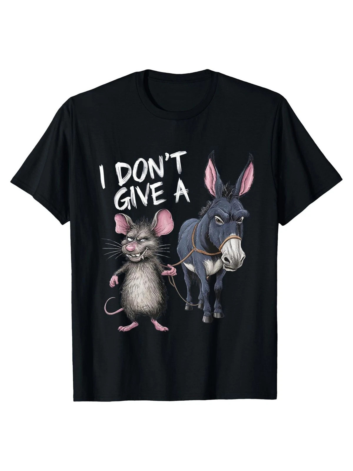 I Don�t Care Funny Donkey Mouse Cartoon Graphic T-Shirt Humor Meme Tee